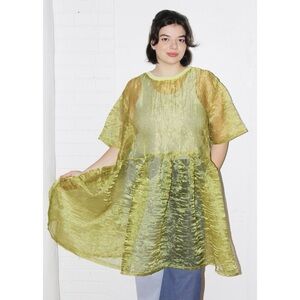 Studio Citizen Babydoll Dress in Sheer Iridescent Chartreuse